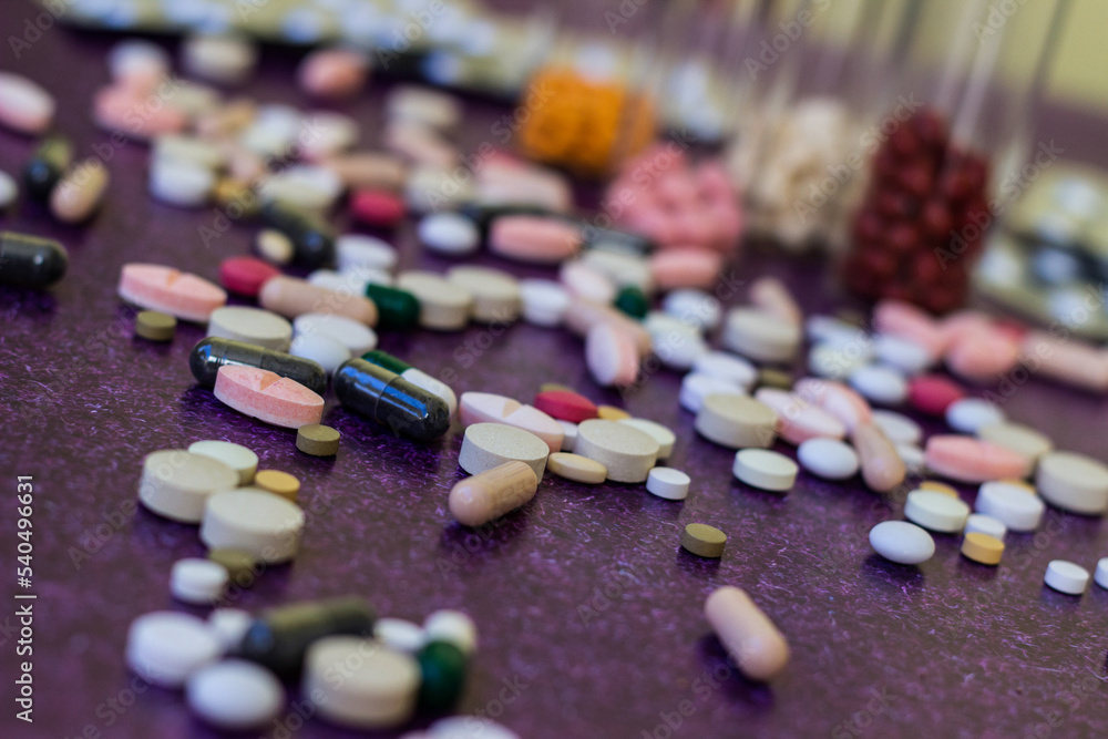 Heap of medicine pills. Close up of colorful tablets and capsules Heap of medicine pills. Close up of colorful tablets and capsules