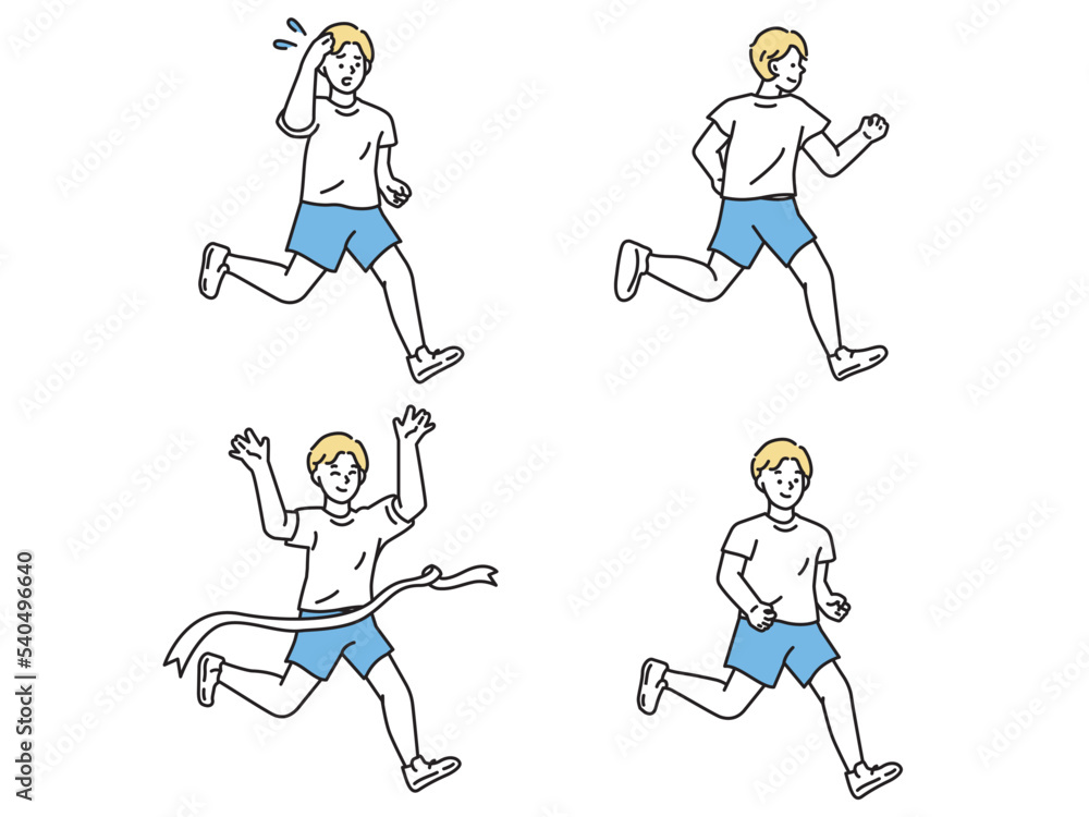 ゴールするイラスト(達成、感動、1位、スポーツ、努力、ランニング、勝利) Goal illustration. Achievement, excitement, first place, sports, effort, running.