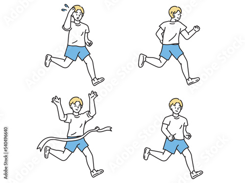 ゴールするイラスト(達成、感動、1位、スポーツ、努力、ランニング、勝利) Goal illustration. Achievement, excitement, first place, sports, effort, running.