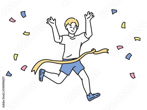 ゴールするイラスト(達成、感動、1位、スポーツ、努力、ランニング、勝利) Goal illustration. Achievement, excitement, first place, sports, effort, running.