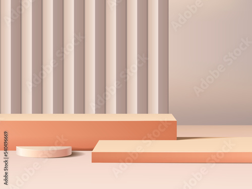 Background vector 3d cream rendering with podium and minimal Gray wall scene,
 minimal abstract background orange stage rendering. 3d Illustration