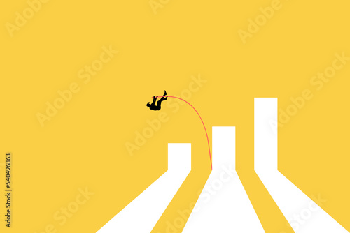 businessman jumping pole vault over growth bar graph. concept of Business growth, increase earning and profit.