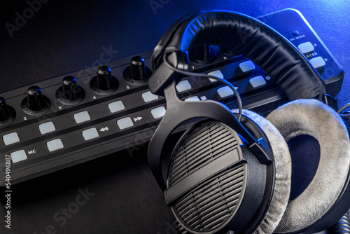 Professional MIDI controller sound mixer and headphones
