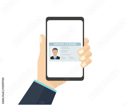 Digital driver license on smartphone, phone screen logo design. license form online on website, app, using smartphone vector design and illustration. 