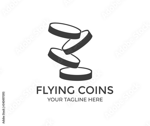 Flying coins, realistic falling money logo design.  Financial wealth symbol, Gambling game winner money rain vector design and illustration.
