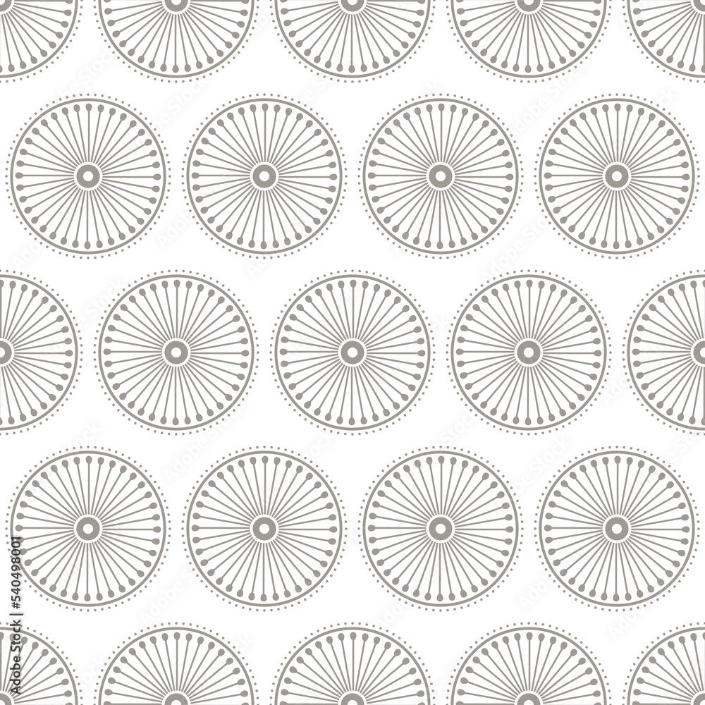 Abstract seamless pattern, gray and white. Decorative circles, endless tile. Wheels geometric ornament. Stylish modern texture for fabric, textile, digital paper. Monochrome basic backdrop 