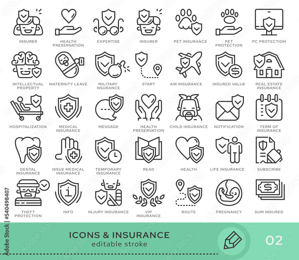 Set of conceptual icons. Vector icons in flat linear style for web sites, applications and other graphic resources. Set from the series - Insurance. Editable stroke icon.