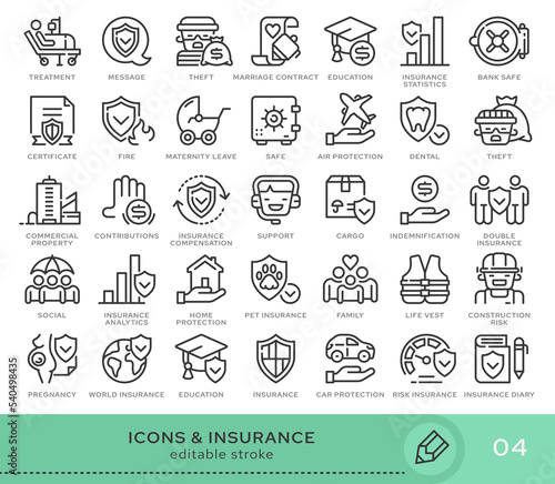 Set of conceptual icons. Vector icons in flat linear style for web sites, applications and other graphic resources. Set from the series - Insurance. Editable stroke icon.