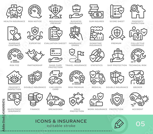 Set of conceptual icons. Vector icons in flat linear style for web sites, applications and other graphic resources. Set from the series - Insurance. Editable stroke icon.