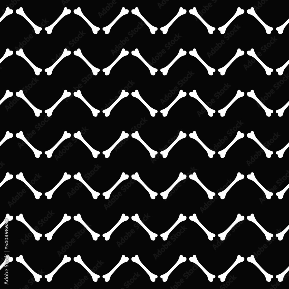 Bones, chevron seamless pattern. Halloween black white background, simple vector backdrop, zig zag motif