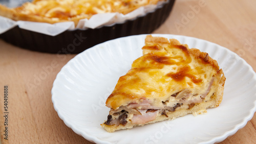 Homemade Quiche pie with ham and mushroom