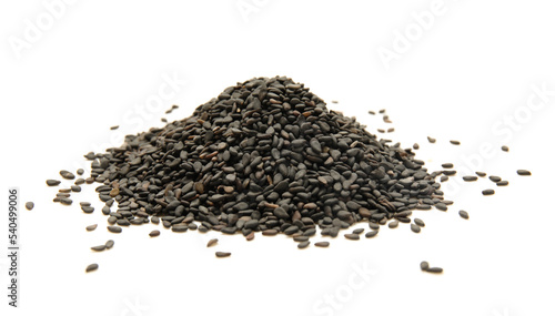 Heap of black sesame seeds isolated on white background