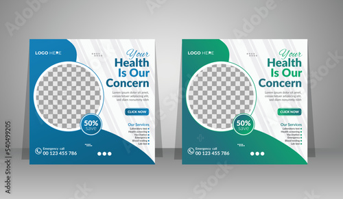 Medical social media post template design, Healthcare, and medical social media post web banner or square flyer design template