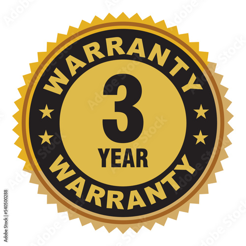 Tri year warranty icon, 3 year warranty badge, mark, seal, stamp, label.