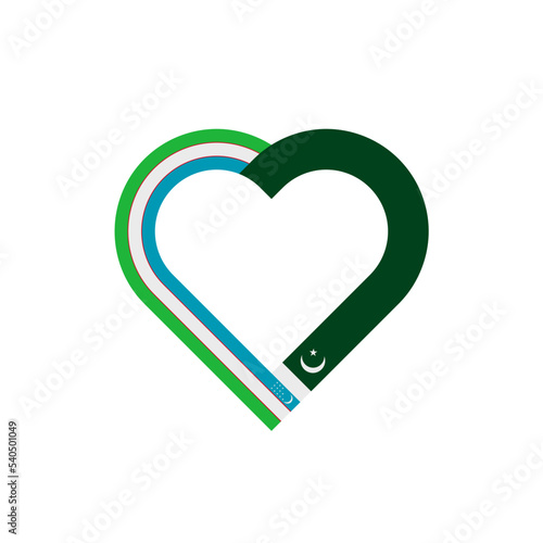 friendship concept. heart ribbon icon of uzbekistan and pakistan flags. vector illustration isolated on white background