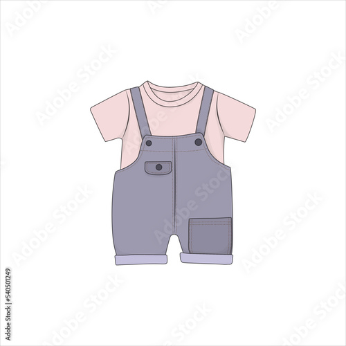 Baby jumpsuit with t-shirt in cartoon design in purple color for advertising template design