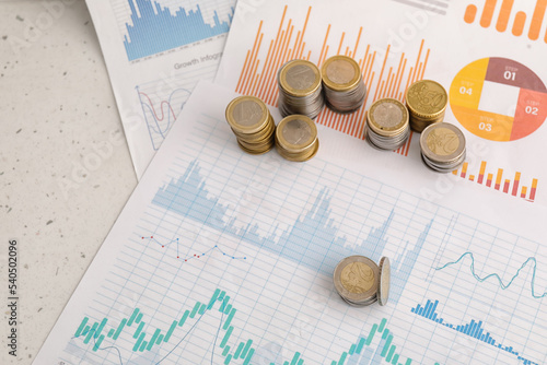 Stacks of coins and diagram...