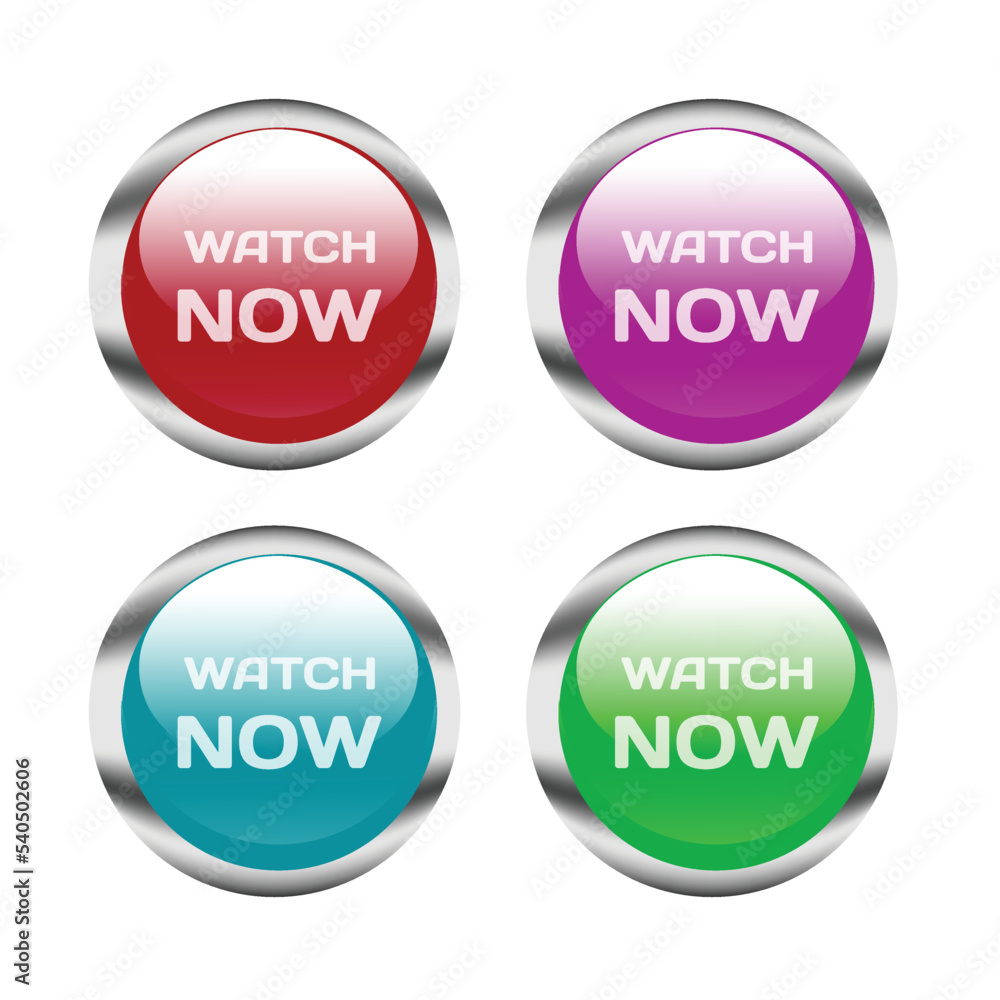 four color buttons watch now isolated on white background four color buttons watch now isolated on white background