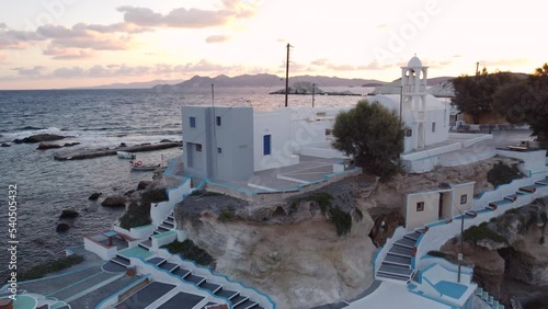 Mandrakia Fishing Village Aerial View in Aegean Sea, Cyclades Island, Greece photo