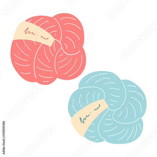 Colorful hank yarn for knitting or crochet. Hand drawn vector illustration of knitting supplies, hobby items, leisure time