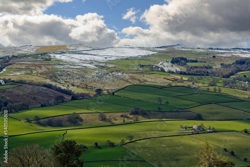 Spectacular View Across a Valley with Snow on the Steep Hills in Nidderdale, North Yorkshire, England, UK.