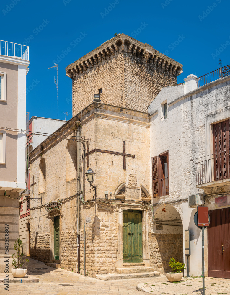 The Norman tower in the historic centre of Rutigliano, a town in the province of Bari Puglia.