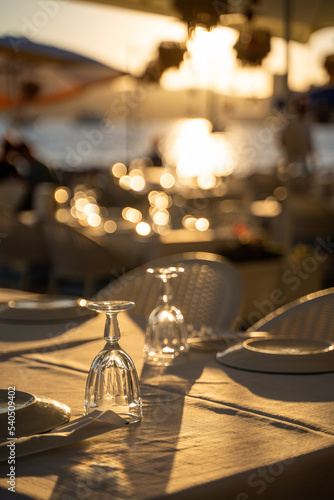 table setting at a fancy beach restaurant