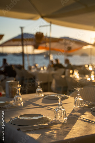 table setting at a fancy beach restaurant