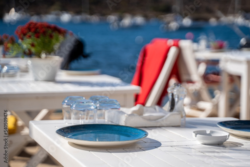 table setting at a fancy beach restaurant