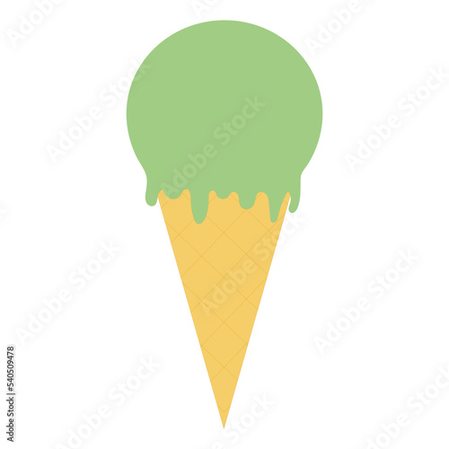 simple flat green icecream in waffle cone