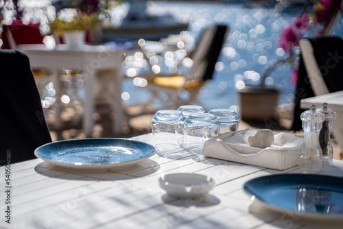 table setting at a fancy beach restaurant