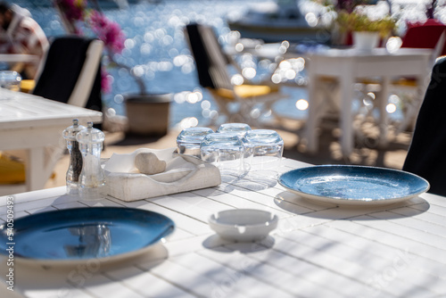 table setting at a fancy beach restaurant