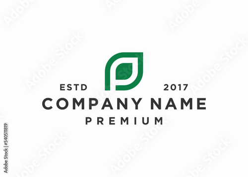 letter p with leaf logo design vector illustration template