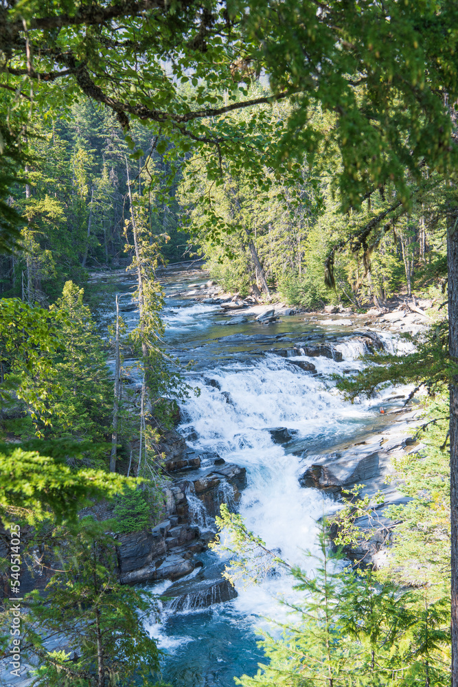 Vertical Landscape of McDonald Falls on McDonald Creek Next to Going-to-the-Sun-Road in Glacier National Park, Montana, USA