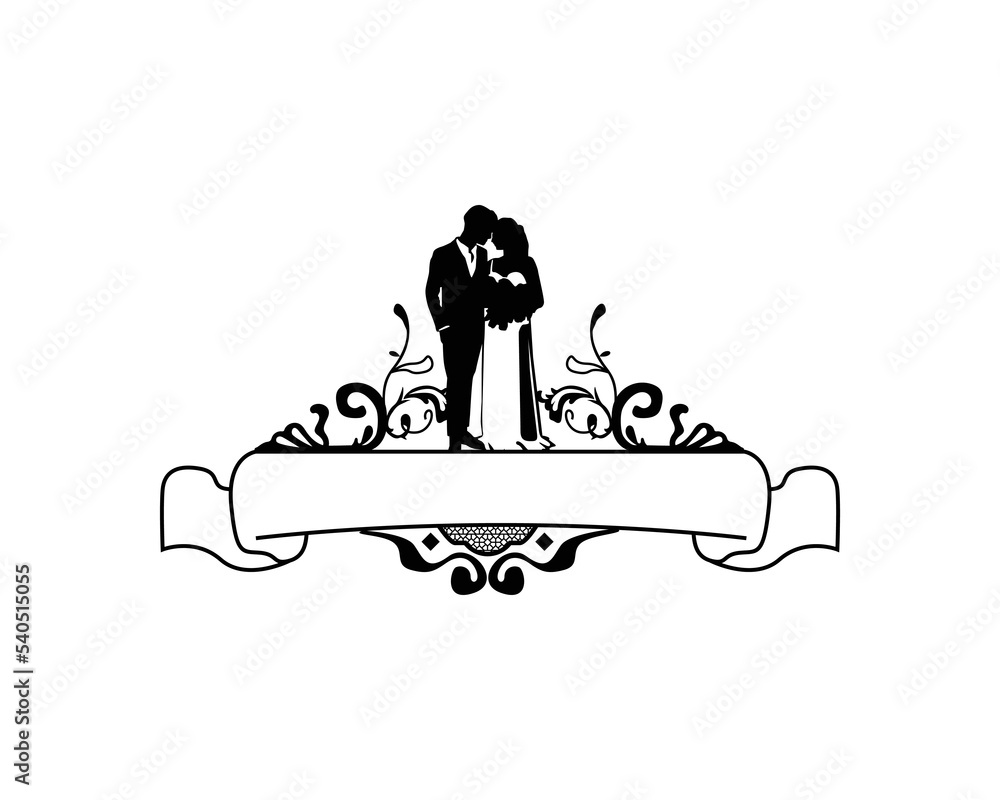 Wedding silhouette banner element clipart design