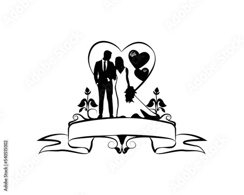Wedding silhouette banner clipart isolated