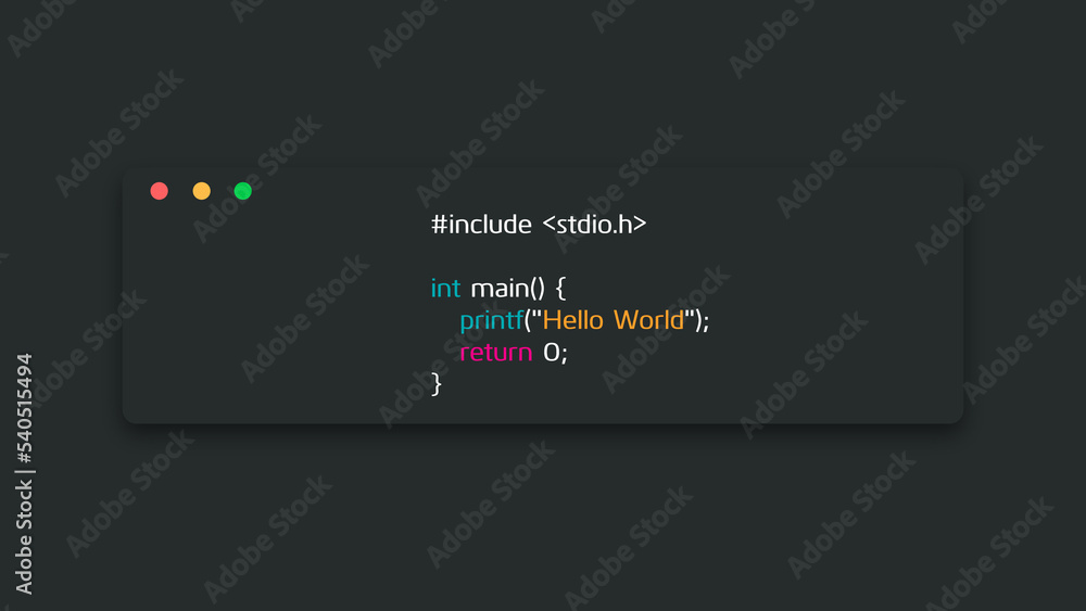 hello world in c. Coding illustration of programming language. printf ...