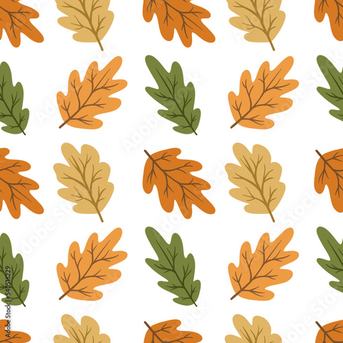 Autumn Vector Seamless Pattern With Multicolored Oak Leaves. Forest Natural Print, Background, Textile Design, Packaging Paper. Leaves In Autumn Colors.