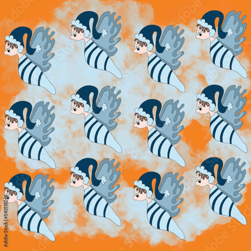 fairy, butterfly, bee, sorceress seamless pattern with fishes