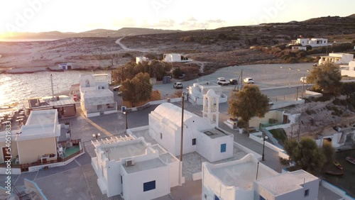Mandrakia Fishing Village Aerial View in Aegean Sea, Cyclades Island, Greece