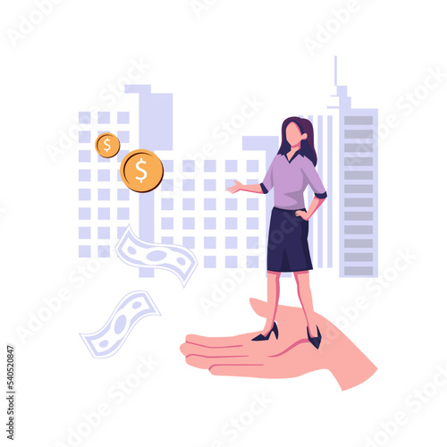 Financial intermediaries stand on two hands behind them are dollar