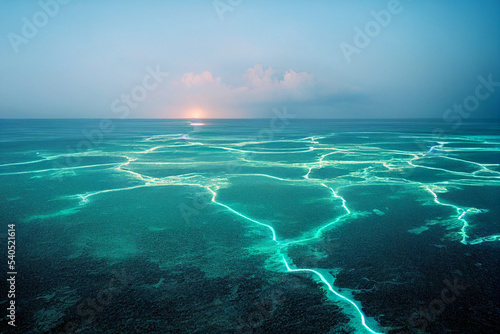 Bioluminescence. Bio luminescent ocean. Bioluminescent plankton in the sea