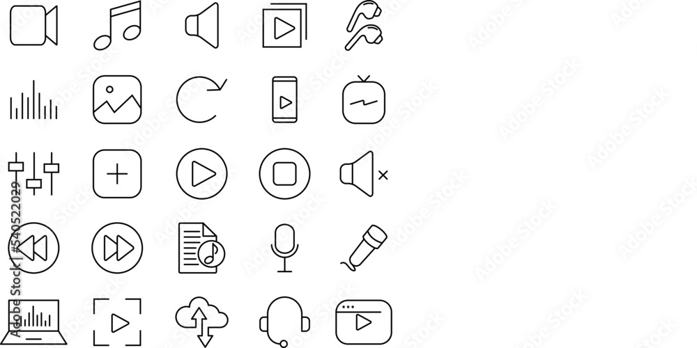 Collection of audio and video icons. Simple black symbols. Vector illustration. EPS 10 Collection of audio and video icons. Simple black symbols. Vector illustration. EPS 10
