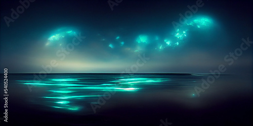 Bioluminescence. Bio luminescent ocean. Bioluminescent plankton in the sea