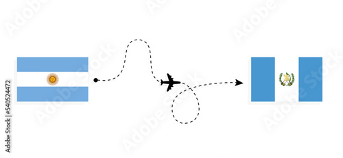 Flight and travel from Argentina to Guatemala by passenger airplane Travel concept