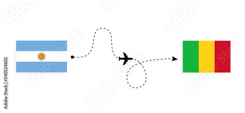 Flight and travel from Argentina to Mali by passenger airplane Travel concept