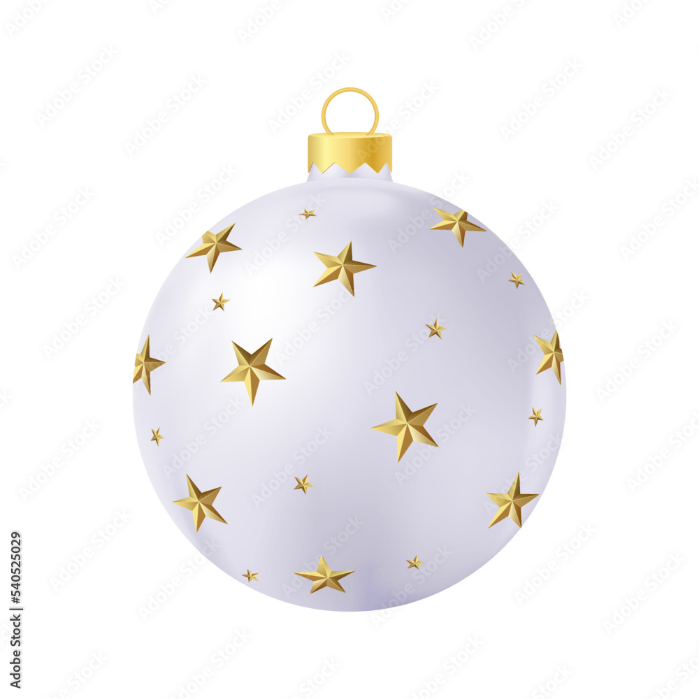 Grey Christmas tree toy with golden stars Realistic color illustration Grey Christmas tree toy with golden stars Realistic color illustration