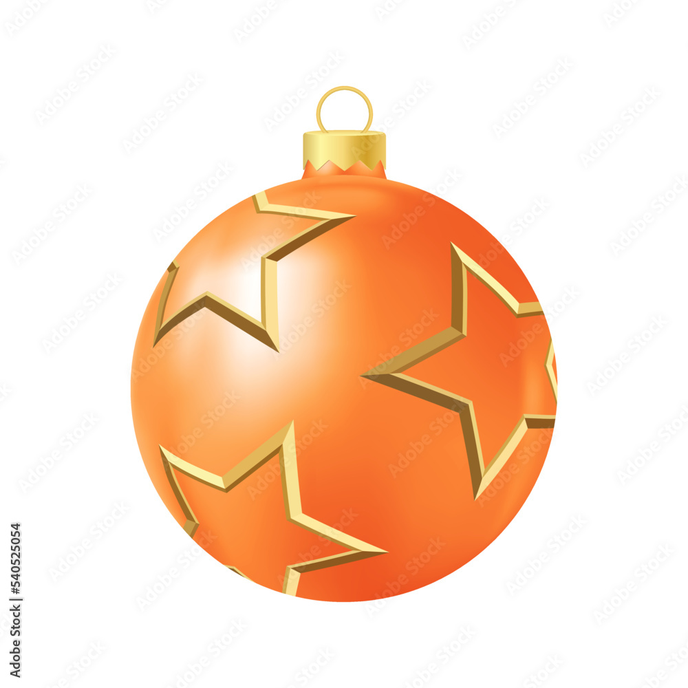 Orange Christmas tree toy with golden stars Realistic color illustration Orange Christmas tree toy with golden stars Realistic color illustration