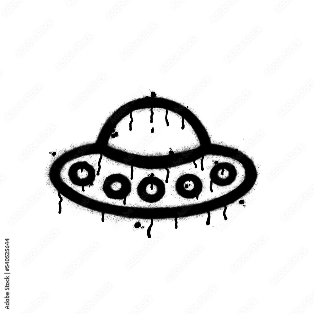 UFO icon. Black graffiti spray element isolated on a white background. UFO icon. Black graffiti spray element isolated on a white background.