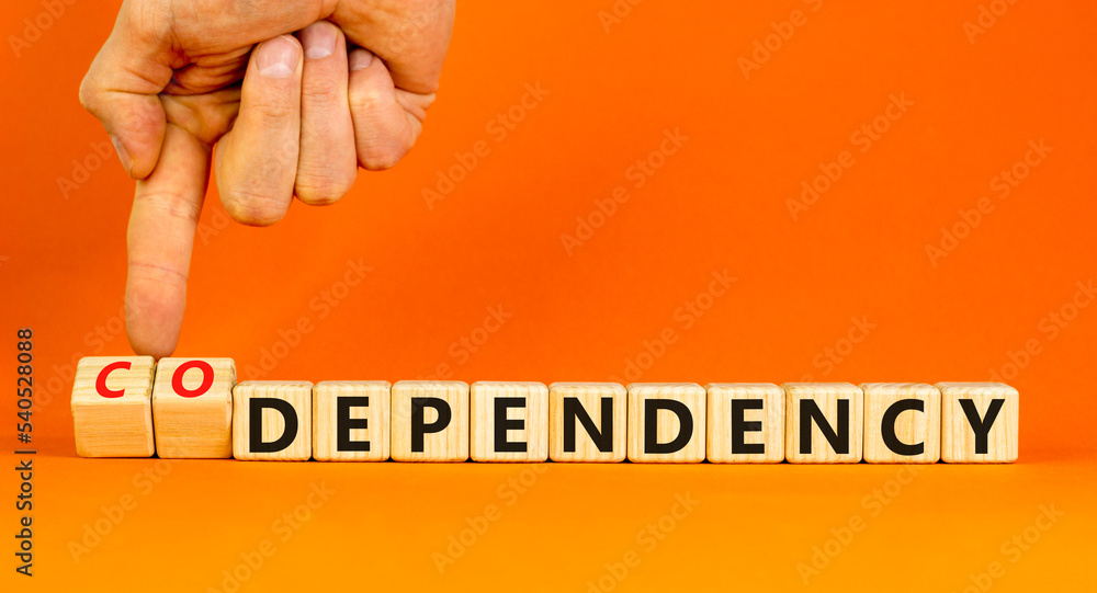 Codependency or dependency symbol. Concept words Codependency and